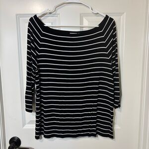 Chico's Black/White Striped 3/4 Sleeve Top Women’s Size 2 (L)